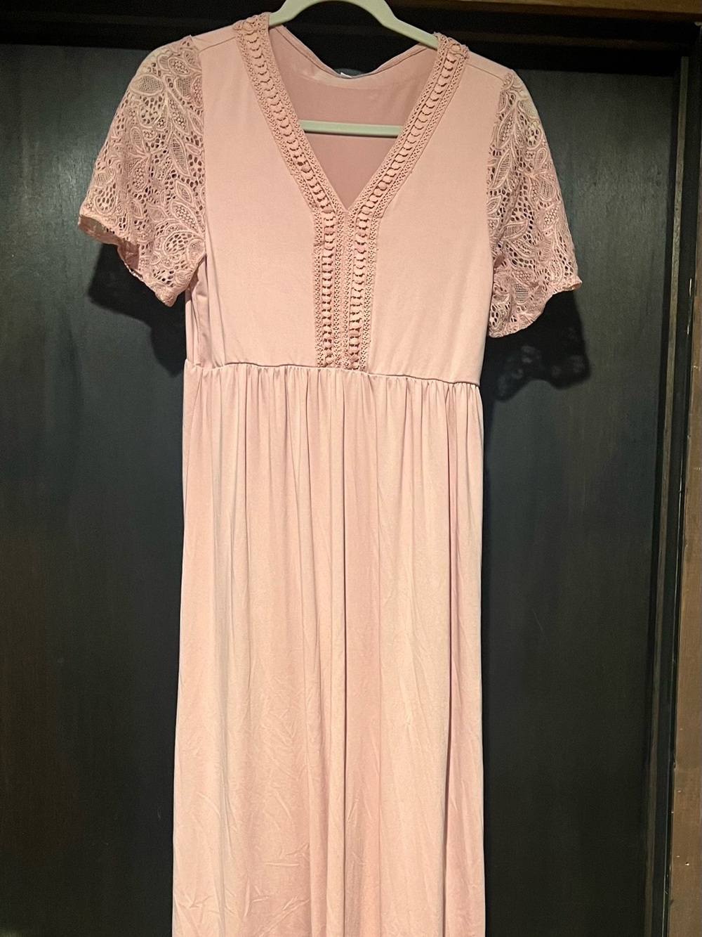 Women’s Pale Pink Lace Sleeve Maxi Dress